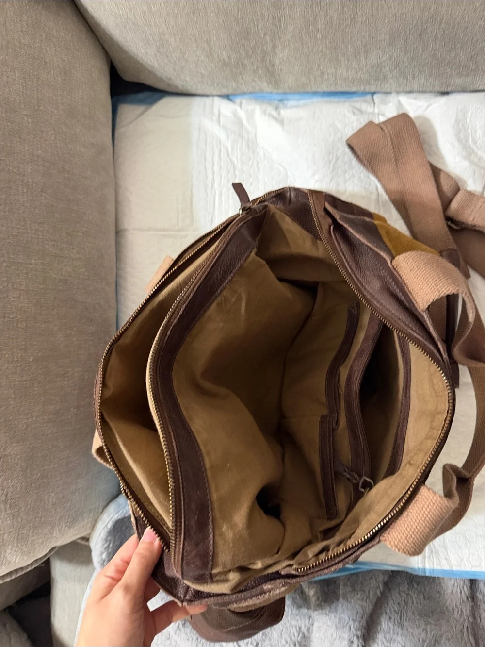 Free people Canvas and Leather Messenger Bag in Brown and Tan